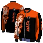 philadelphia flyers intricate skull orange black bomber jacket best selling