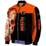 philadelphia flyers intricate skull orange black bomber jacket best selling