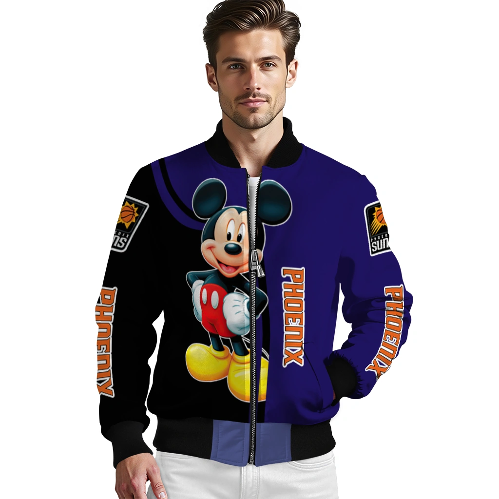 phoenix suns mickey mouse purple bomber jacket high quality phoenix suns mickey mouse purple bomber jacket high quality