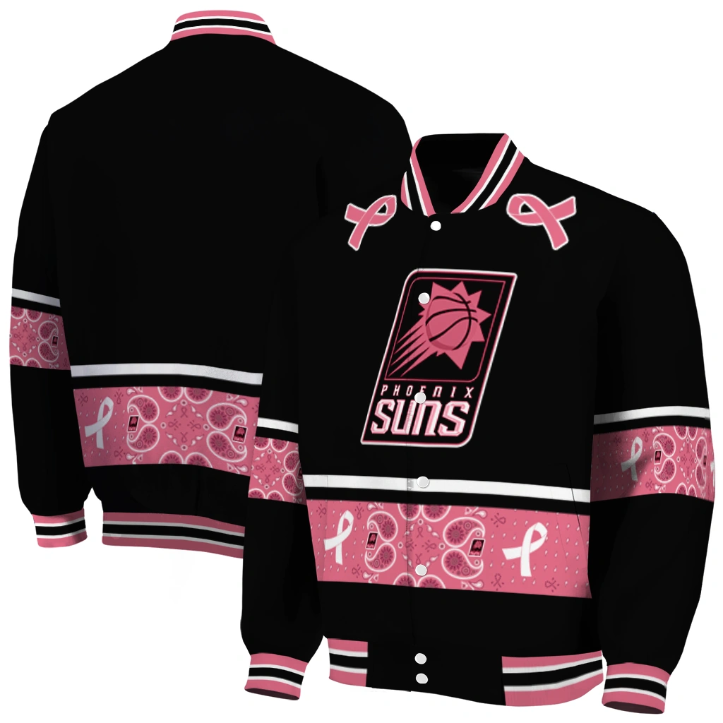 phoenix suns pink ribbon black pink varsity jacket fashion forward phoenix suns pink ribbon black pink varsity jacket fashion forward
