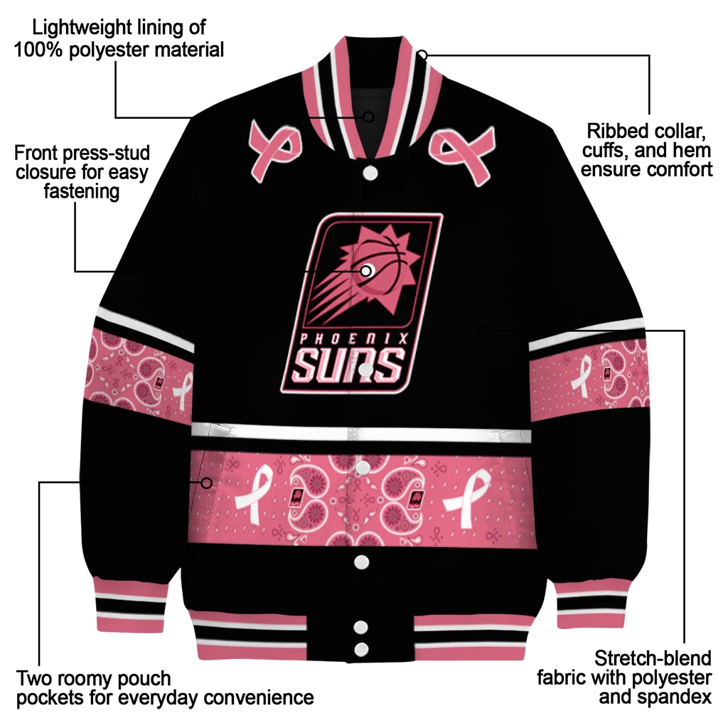 phoenix suns pink ribbon black pink varsity jacket new arrival phoenix suns pink ribbon black pink varsity jacket new arrival