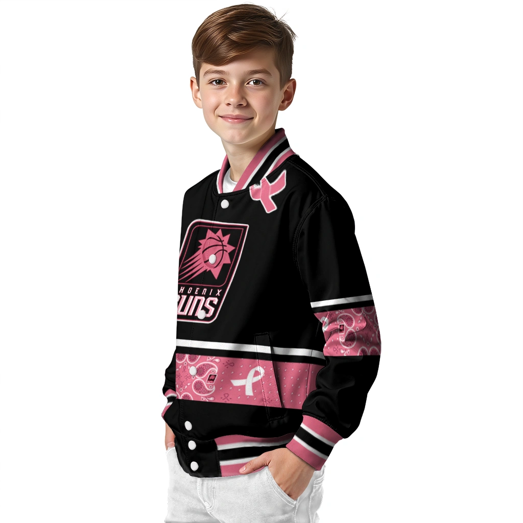 phoenix suns pink ribbon black pink varsity jacket trendy phoenix suns pink ribbon black pink varsity jacket trendy