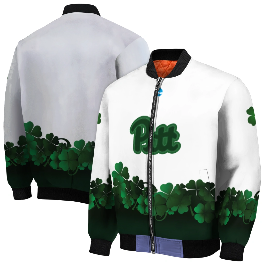 pittsburgh panthers clovers pattern white green bomber jacket best selling pittsburgh panthers clovers pattern white green bomber jacket best selling