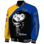 pittsburgh panthers edgy mask royal blue black varsity jacket best selling