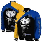 pittsburgh panthers edgy mask royal blue black varsity jacket best selling