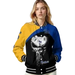 pittsburgh panthers edgy mask royal blue black varsity jacket best selling