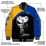 pittsburgh panthers edgy mask royal blue black varsity jacket best selling