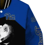 pittsburgh panthers edgy mask royal blue black varsity jacket best selling