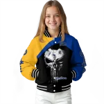 pittsburgh panthers edgy mask royal blue black varsity jacket best selling