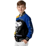 pittsburgh panthers edgy mask royal blue black varsity jacket best selling