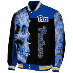 pittsburgh panthers fire skull royal blue black varsity jacket best selling