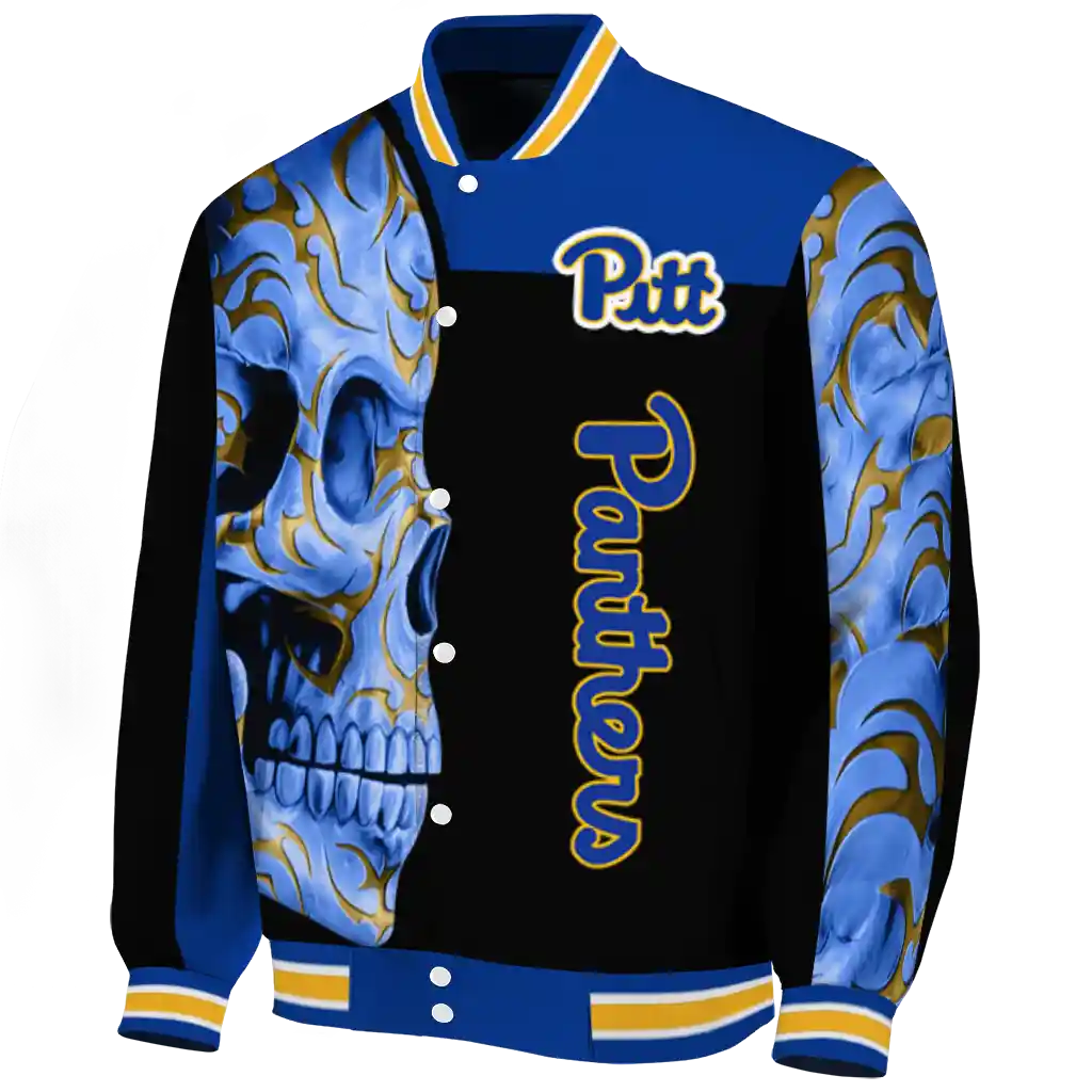 pittsburgh panthers fire skull royal blue black varsity jacket best selling pittsburgh panthers fire skull royal blue black varsity jacket best selling