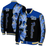 pittsburgh panthers fire skull royal blue black varsity jacket best selling