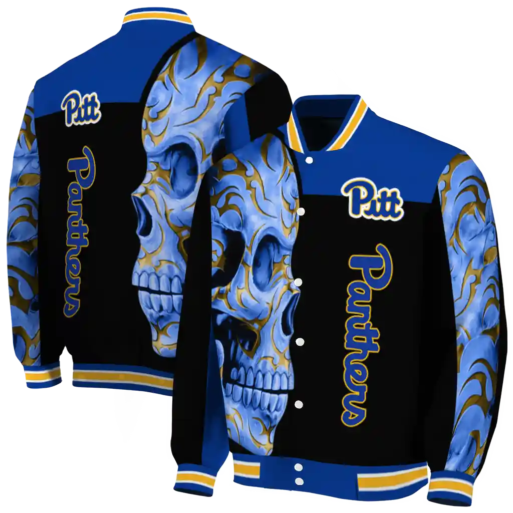 pittsburgh panthers fire skull royal blue black varsity jacket fashion forward pittsburgh panthers fire skull royal blue black varsity jacket fashion forward