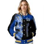 pittsburgh panthers fire skull royal blue black varsity jacket best selling