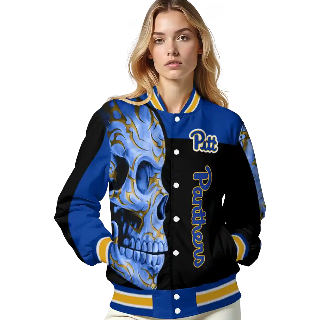 pittsburgh panthers fire skull royal blue black varsity jacket latest model pittsburgh panthers fire skull royal blue black varsity jacket latest model