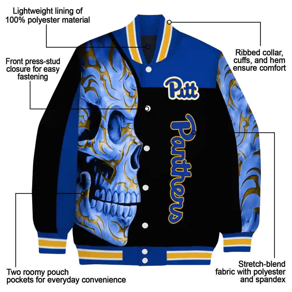 pittsburgh panthers fire skull royal blue black varsity jacket new arrival pittsburgh panthers fire skull royal blue black varsity jacket new arrival