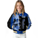 pittsburgh panthers fire skull royal blue black varsity jacket best selling