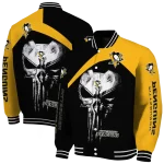 pittsburgh penguins edgy mask yellow black varsity jacket best selling
