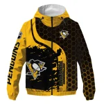 pittsburgh penguins hex grid texture yellow black windbreaker jacket best selling