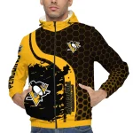 pittsburgh penguins hex grid texture yellow black windbreaker jacket best selling