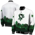 pittsburgh penguins lucky clovers white green varsity jacket best selling