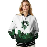 pittsburgh penguins lucky clovers white green varsity jacket best selling