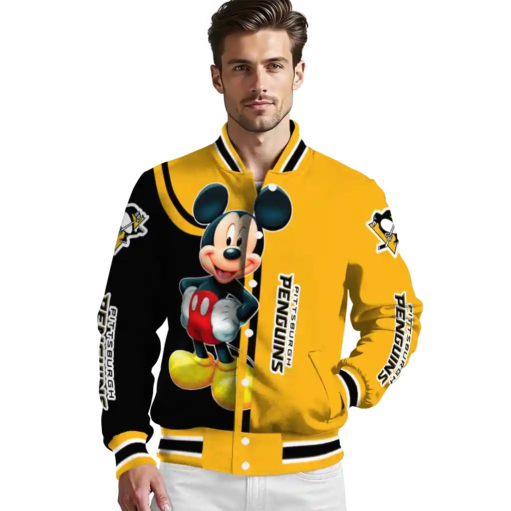 pittsburgh penguins mickey mouse yellow varsity jacket high quality pittsburgh penguins mickey mouse yellow varsity jacket high quality