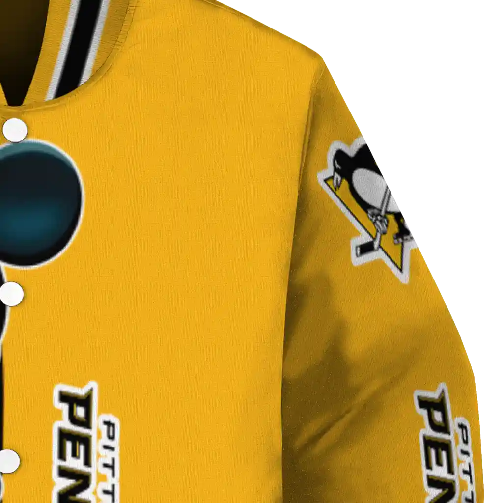 pittsburgh penguins mickey mouse yellow varsity jacket premium grade pittsburgh penguins mickey mouse yellow varsity jacket premium grade