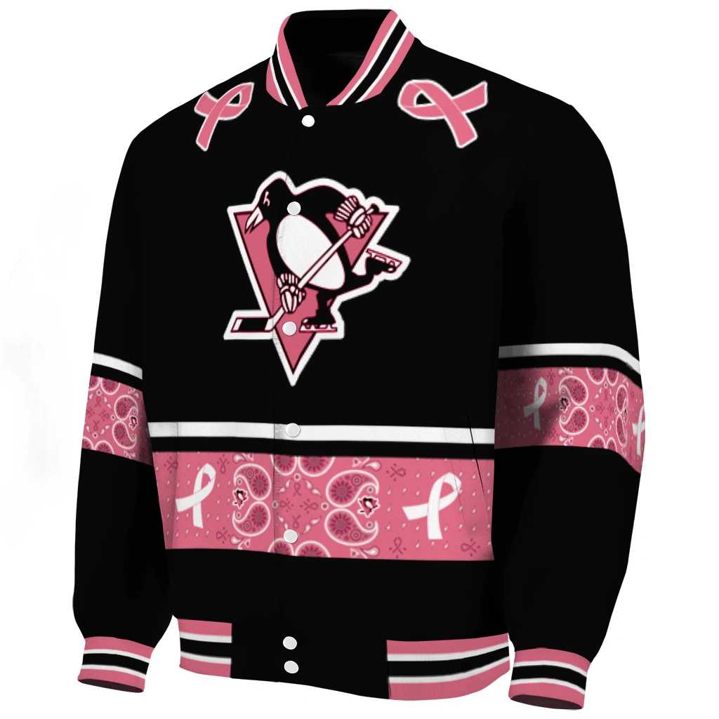 pittsburgh penguins pink ribbon black pink varsity jacket best selling pittsburgh penguins pink ribbon black pink varsity jacket best selling