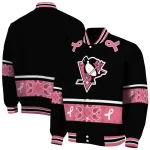 pittsburgh penguins pink ribbon black pink varsity jacket best selling