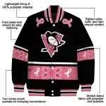 pittsburgh penguins pink ribbon black pink varsity jacket best selling