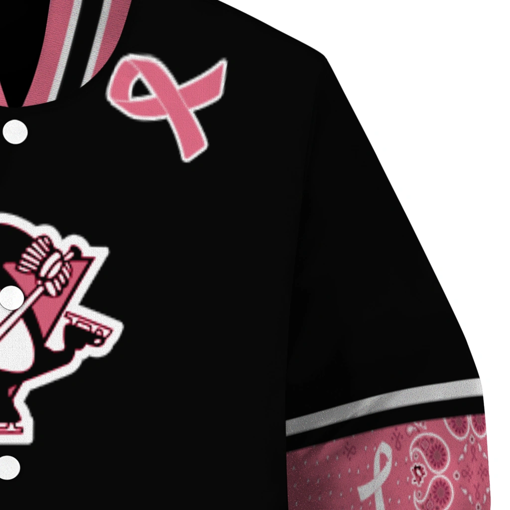 pittsburgh penguins pink ribbon black pink varsity jacket premium grade pittsburgh penguins pink ribbon black pink varsity jacket premium grade