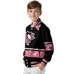 pittsburgh penguins pink ribbon black pink varsity jacket best selling