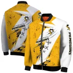 pittsburgh penguins ripped bolt yellow white bomber jacket best selling