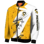 pittsburgh penguins ripped bolt yellow white bomber jacket best selling