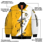 pittsburgh penguins ripped bolt yellow white bomber jacket best selling