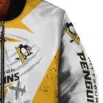 pittsburgh penguins ripped bolt yellow white bomber jacket best selling