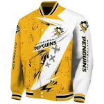 pittsburgh penguins ripped bolt yellow white varsity jacket best selling