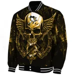 pittsburgh penguins skull bite yellow black varsity jacket best selling