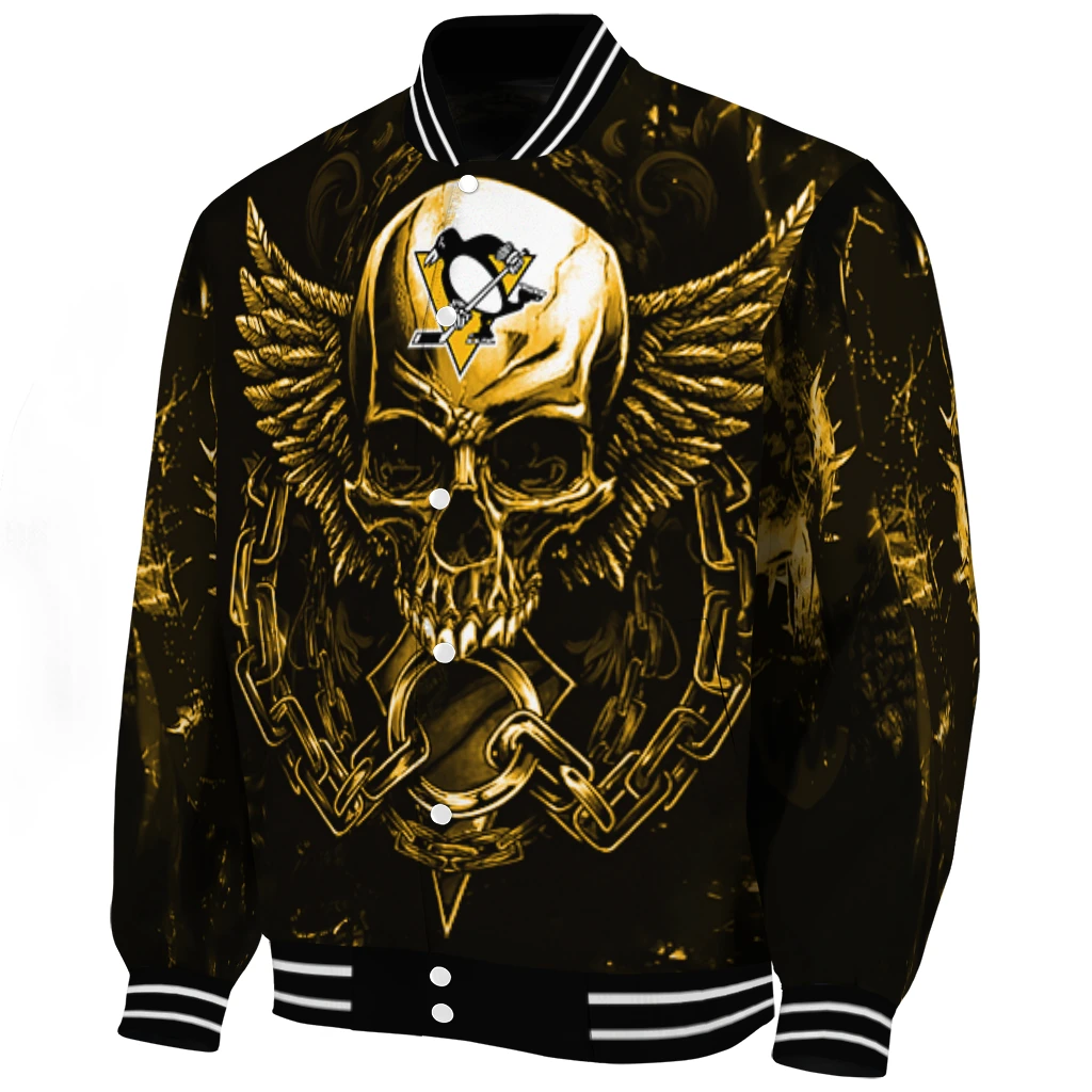 pittsburgh penguins skull bite yellow black varsity jacket best selling pittsburgh penguins skull bite yellow black varsity jacket best selling