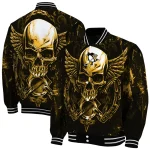 pittsburgh penguins skull bite yellow black varsity jacket best selling