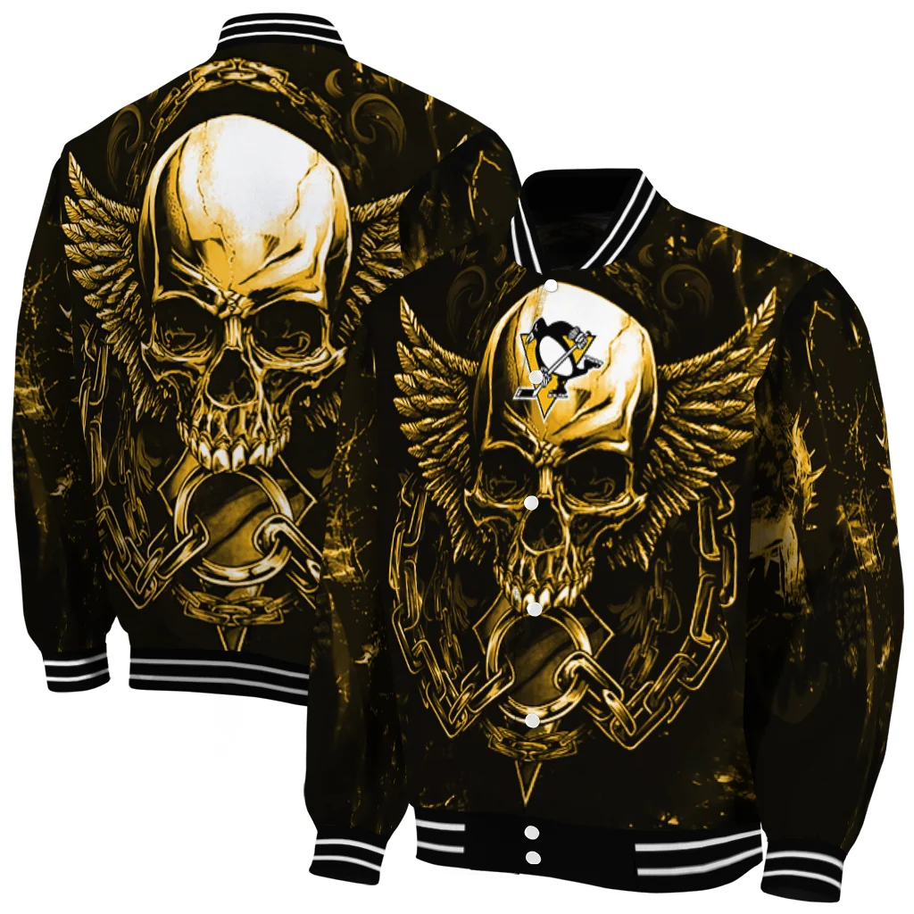 pittsburgh penguins skull bite yellow black varsity jacket fashion forward pittsburgh penguins skull bite yellow black varsity jacket fashion forward
