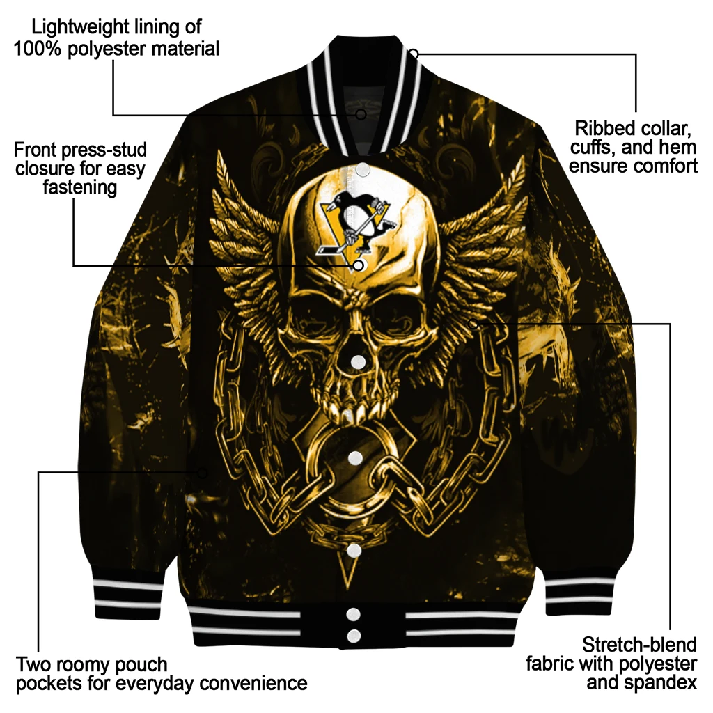 pittsburgh penguins skull bite yellow black varsity jacket new arrival pittsburgh penguins skull bite yellow black varsity jacket new arrival