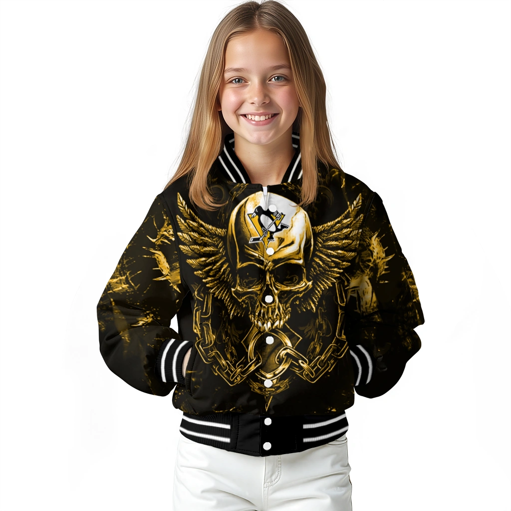 pittsburgh penguins skull bite yellow black varsity jacket top rated pittsburgh penguins skull bite yellow black varsity jacket top rated