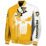 pittsburgh penguins skull outline yellow white varsity jacket best selling