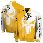 pittsburgh penguins skull outline yellow white varsity jacket best selling
