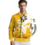 pittsburgh penguins skull outline yellow white varsity jacket best selling