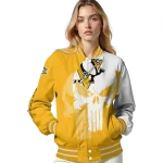 pittsburgh penguins skull outline yellow white varsity jacket best selling