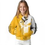 pittsburgh penguins skull outline yellow white varsity jacket best selling